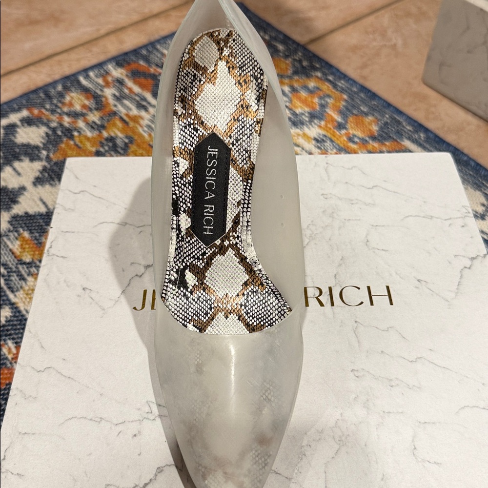 Jessica Rich Gold Snakeskin Designed Clear Stiletto Heels